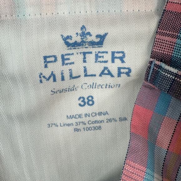 Peter Millar Plaid Golf Shorts Mens Size 38 Linen Cotton Silk Preppy Pastel - Picture 4 of 4